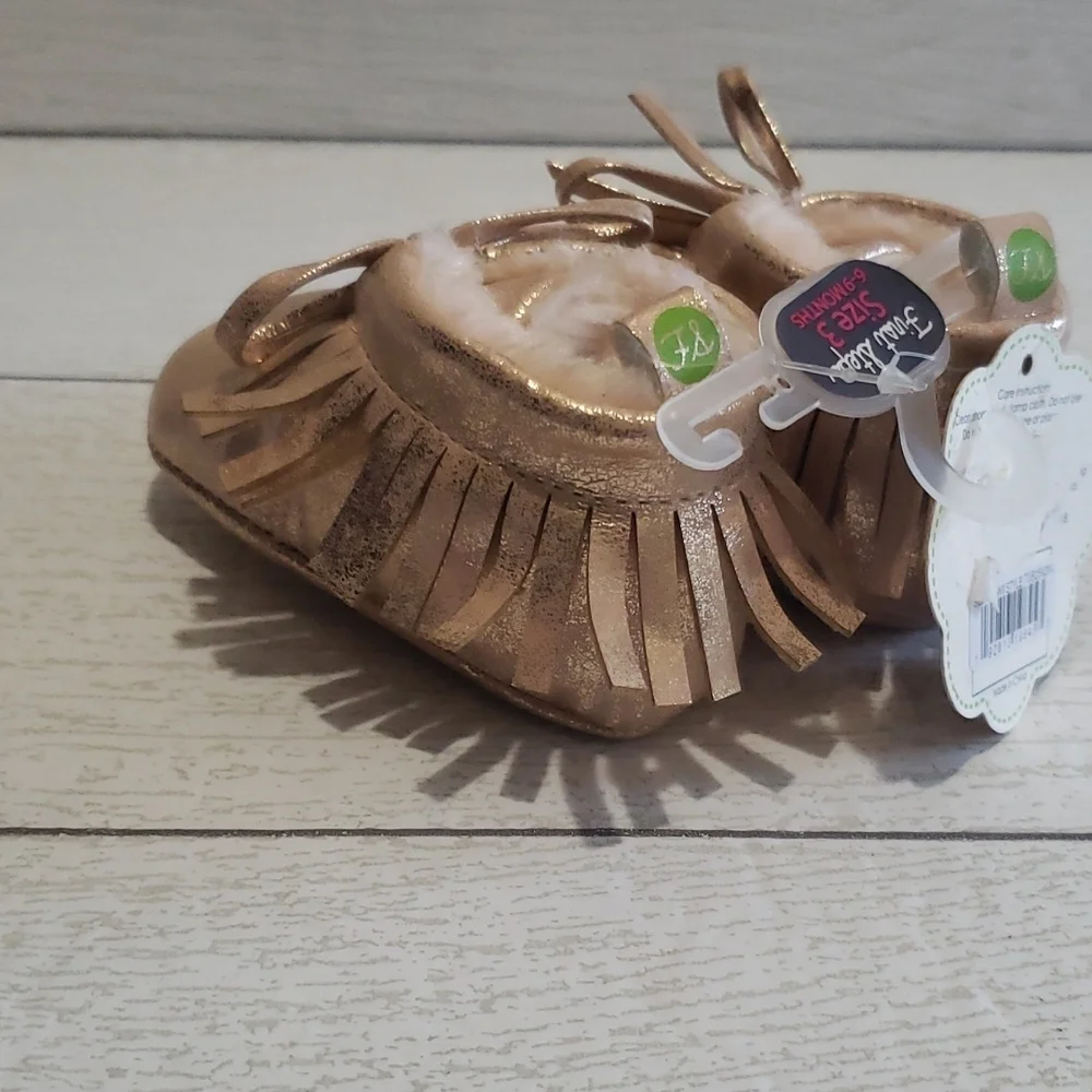 Gold rose booties with fringes baby girls shoes 3